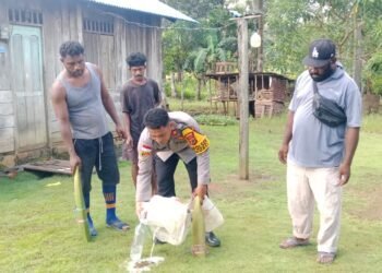 Polsek Elikobel Tertibkan Produksi Miras Lokal, Puluhan Liter Sagero Dimusnahkan di Kampung Tof-Tof