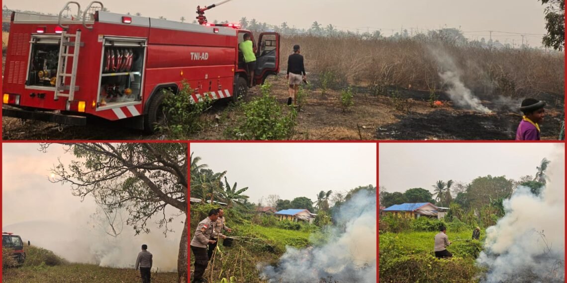 Karhutla Dekati Pemukiman, Polsek Tanah Miring Bersama Warga Bergerak Padamkan Api