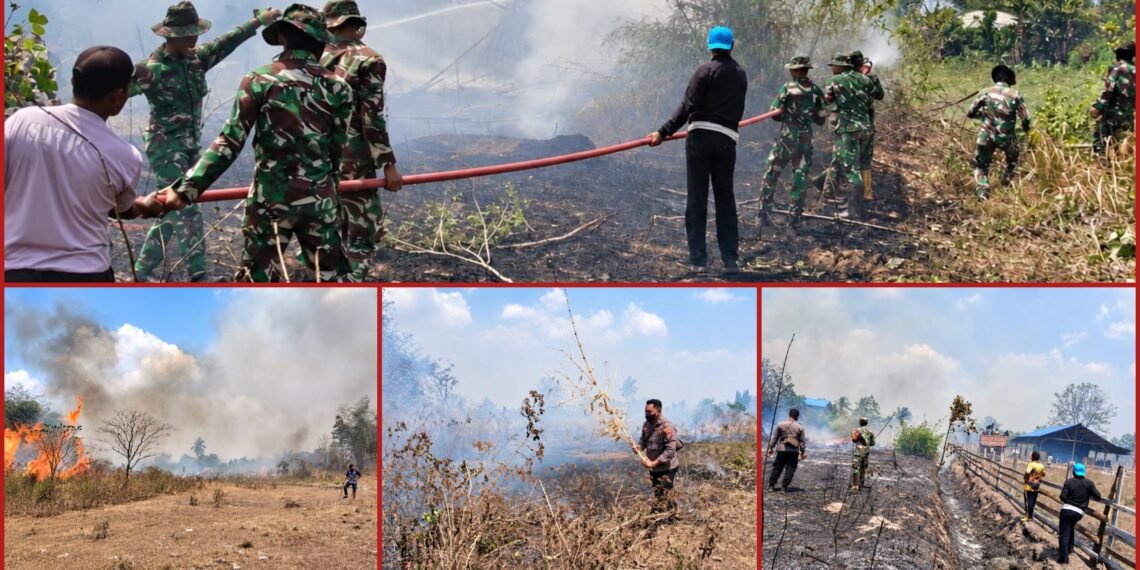 Karhutla Dekati Pemukiman, Polsek Tanah Miring Bersama Warga Bergerak Padamkan Api