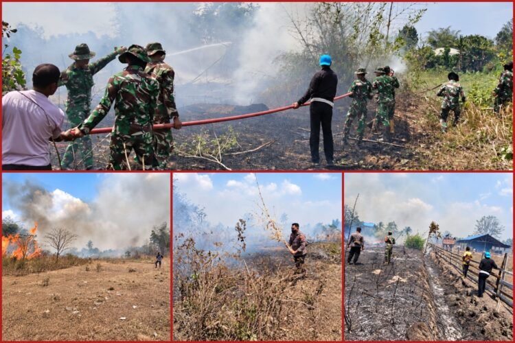 Karhutla Dekati Pemukiman, Polsek Tanah Miring Bersama Warga Bergerak Padamkan Api