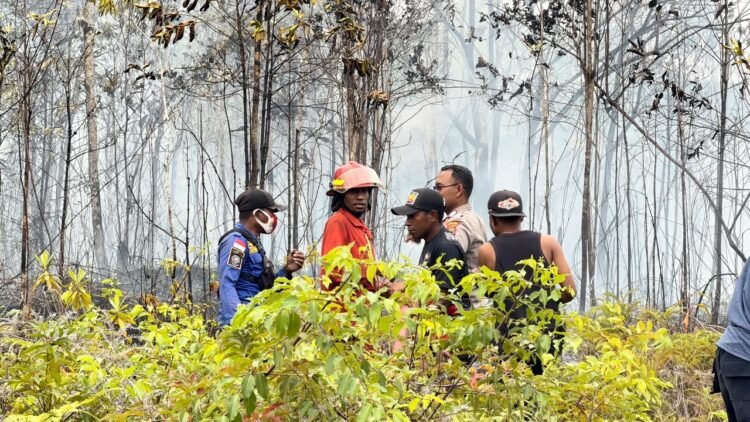Polres Boven Digoel Bersama PMK Bergerak Cepat Padamkan Kebakaran Lahan di Jalan Trans Papua