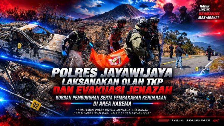 Polres Jayawijaya Laksanakan olah TKP dan Evakuasi Jenazah Korban Pembunuhan serta Pembakaran Kendaraan di Area Habema